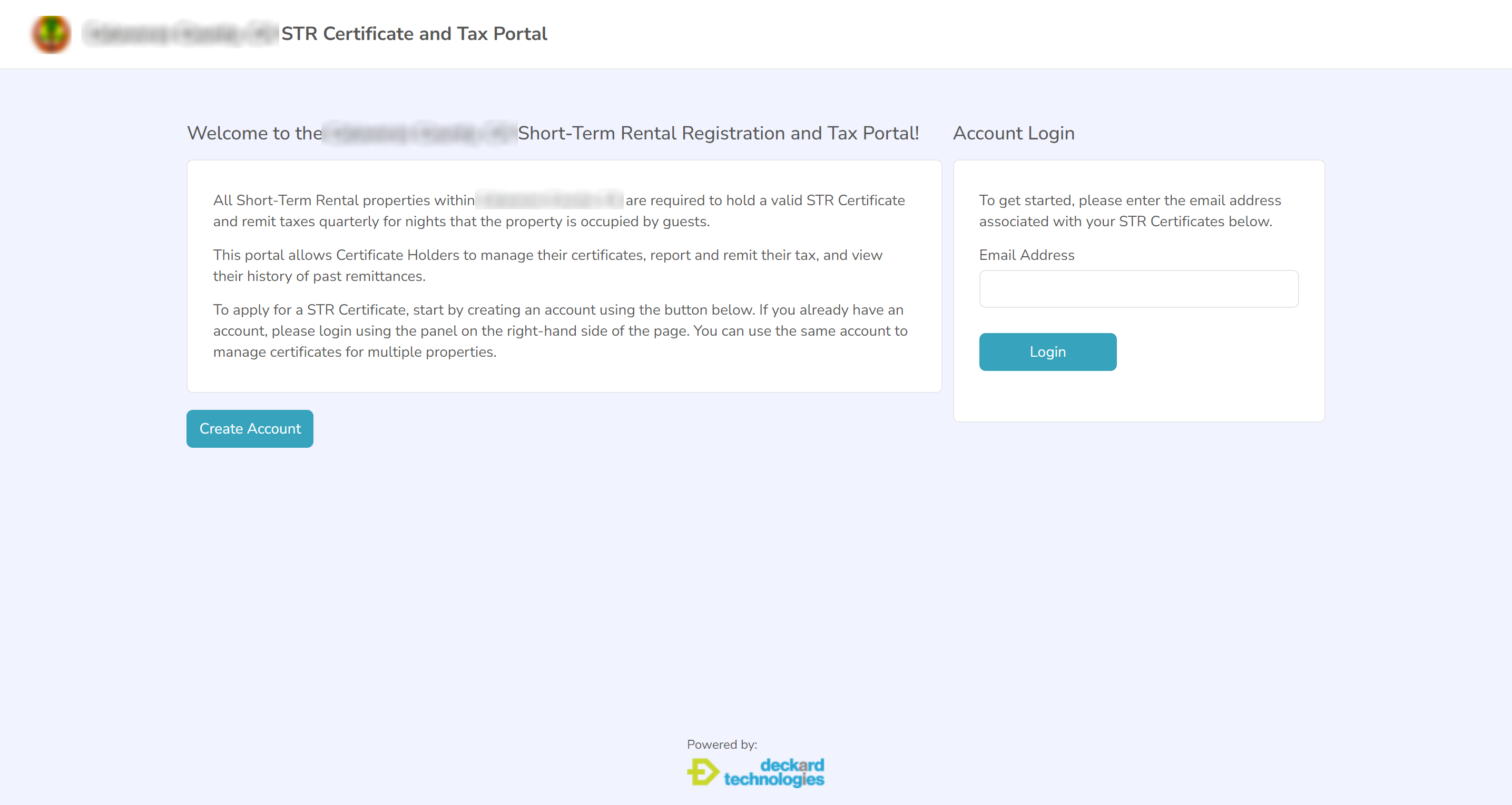 Screenshot of the Customer Portal landing page with Create Account and Account Login sections.