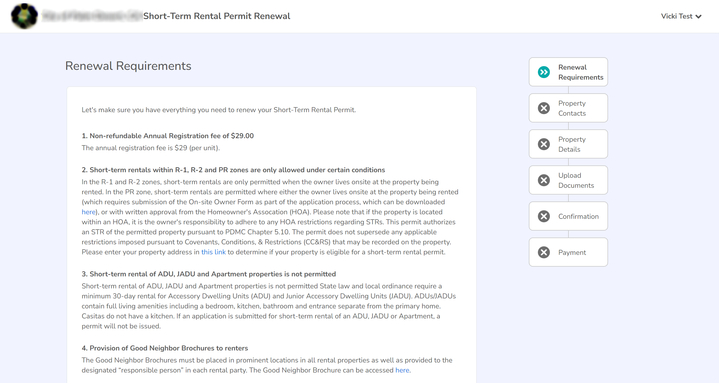Screenshot of the Renewal Requirements page with renewal steps listed on the right side.